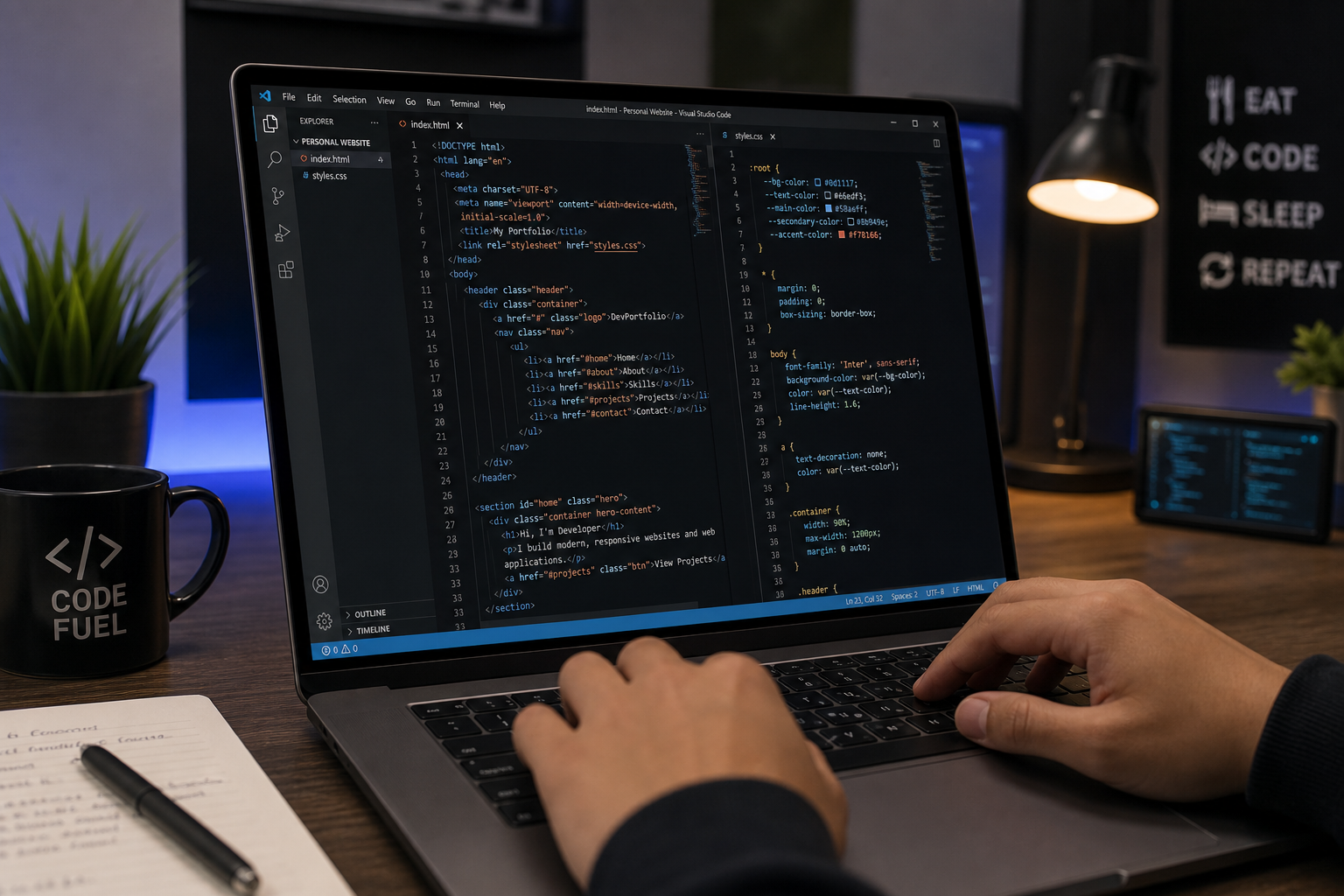 Web developer coding a responsive business website