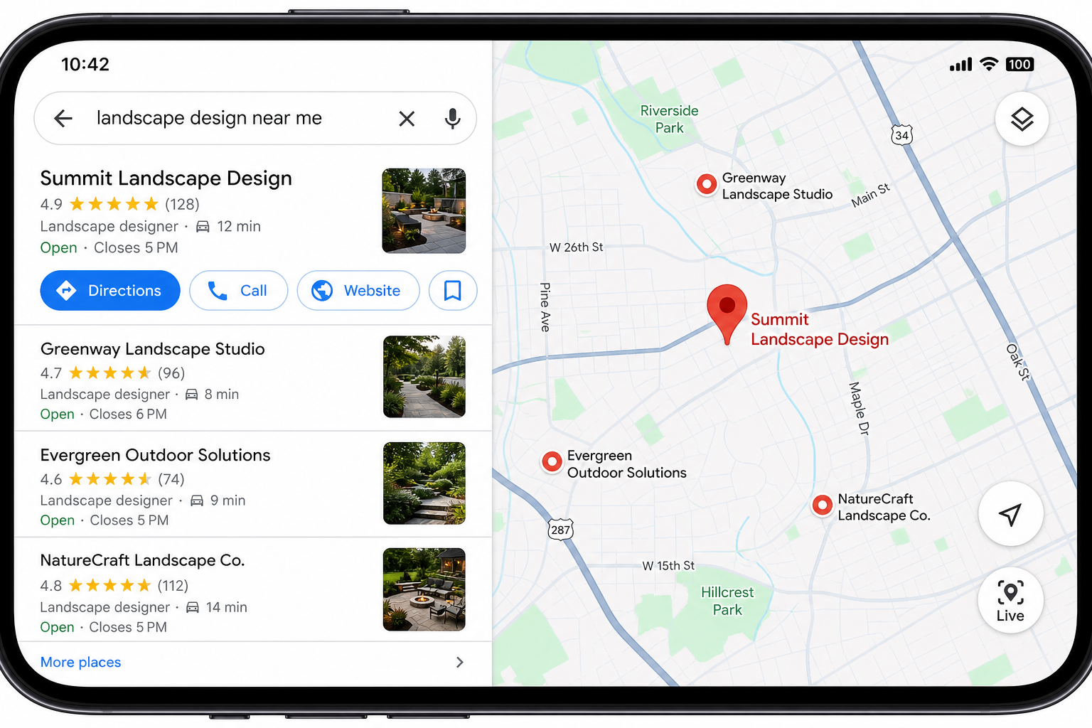 Google Maps local business listing and map pin